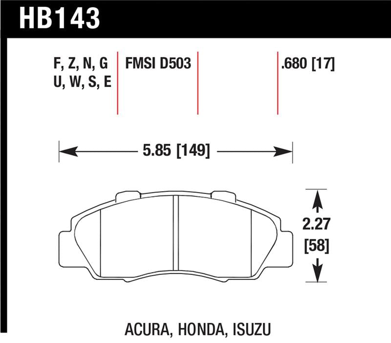 Hawk Performance Ceramic Street Front Brake Pads HB143Z.680 - 1997-2001 Honda Prelude
