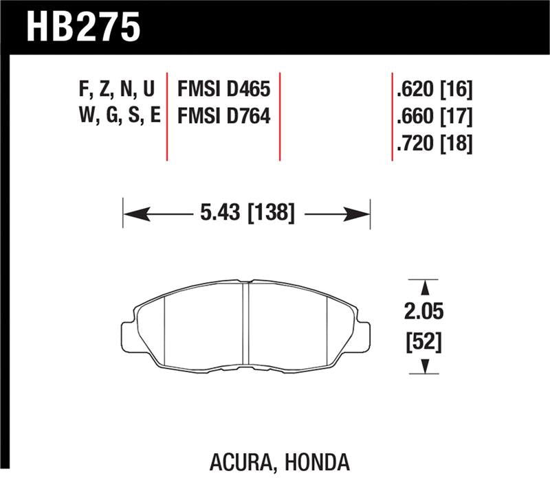 Hawk Performance HPS 5.0 Front Brake Pads HB275B.620 - 1997 Acura CL 2.2