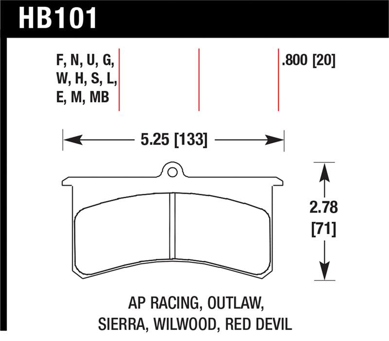 Hawk DTC-70 HB101U.800 Race Brake Pads - AP Racing Essex, Brakeman, CNC, Coleman, Outlaw, Wilwood Calipers