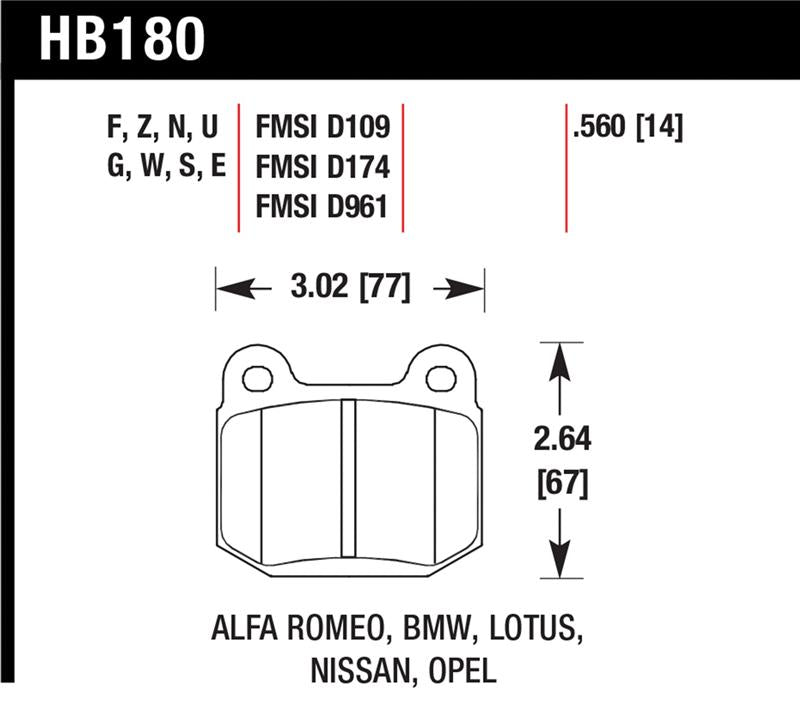 Hawk DTC-30 Rear Track Brake Pad Set HB180W.560 - Mitsubishi Evo, Subaru STI, Nissan 350Z