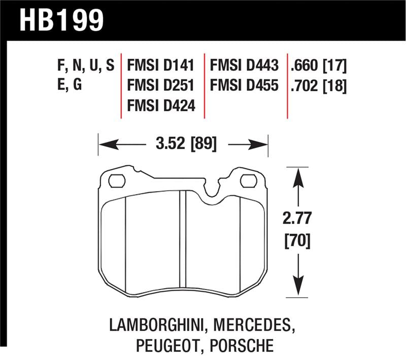 Hawk Performance DTC-70 Race Front Brake Pads HB199U.702 - Mercedes 560SL / Porsche 924 928 944