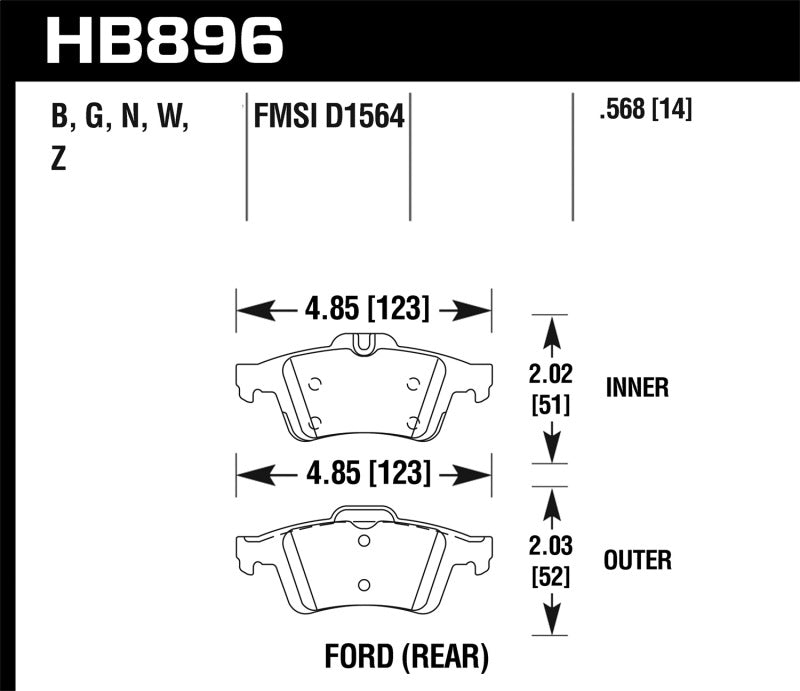 Hawk DTC-60 Race Rear Brake Pads HB896G.568 - 2022-2023 Ford Transit Connect