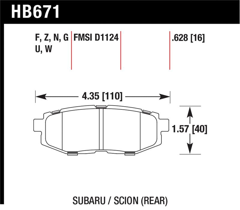 Hawk HPS Street Rear Brake Pads HB671F.628 - 2011 and Newer Subaru Legacy GT