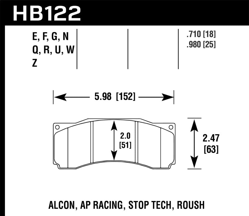 Hawk ER-1 HB122D.710 Brake Pad Set - Alcon, AP Racing and StopTech Roush Calipers