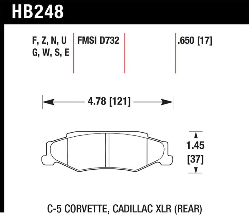Hawk Blue 9012 Race Rear Brake Pads HB248E.650 - 1997-2012 Chevrolet Corvette incl. Z06 and Z51