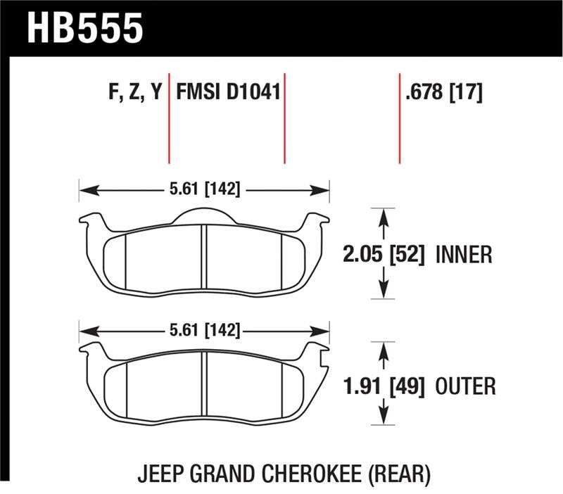 Hawk Performance LTS Brake Pad Set HB555Y.678 - Jeep Commander, Grand Cherokee, Nissan Armada, Pathfinder, Titan