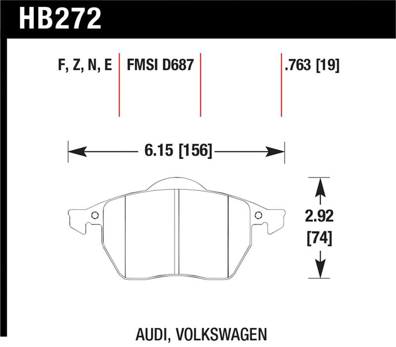 Hawk HP+ Street Brake Pad Set HB272N.763 - High Friction, Fade Resistant