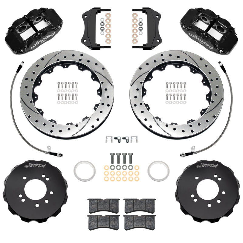 Wilwood Superlite 6R Front Big Brake Kit 12.88in Drilled and Slotted Rotors Flexlines Black - 1999-2002 Nissan Skyline