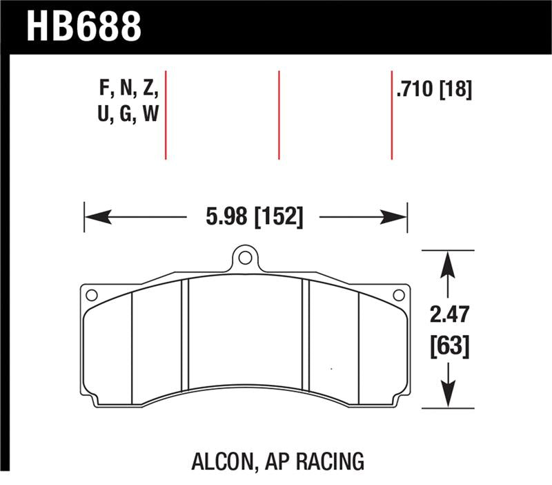 Hawk HB688N.710 HP+ Brake Pads for Alcon / AP Racing / Baer Calipers