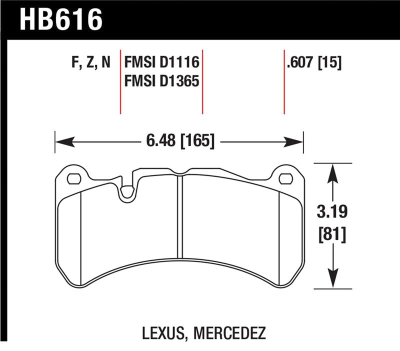 Hawk Performance DTC-60 Race Front Brake Pad Set HB616G.607 - 2008-2011 Lexus IS-F, 2005-2006 Mercedes-Benz CLK55 AMG, 2007-2008 CLK63 AMG