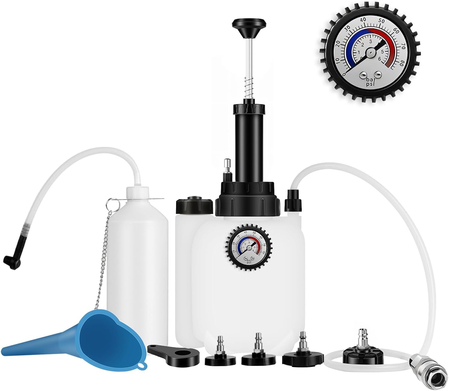 One-Person Manual Brake Bleeder Kit with 3L Waste Bottle and Master Cylinder Adapters