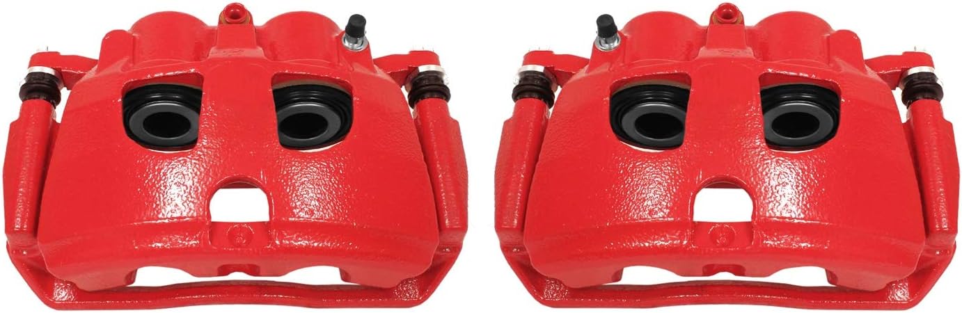 2009-2018 Ram 2500 3500 2012 Ram 1500 Rear Red Powder Coated Brake Caliper Pair - Power Stop S5174 High-Temp