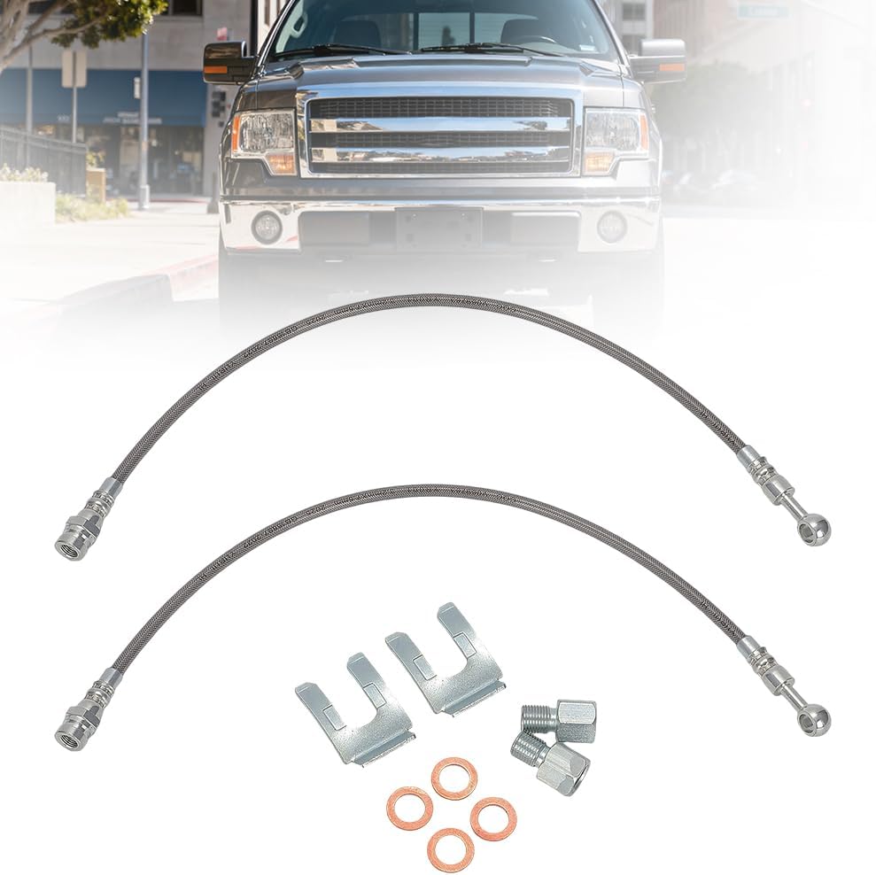 2009-2018 F-150 Front Stainless Steel Braided Brake Lines - Extended for 4 to 4.5 inch Lift Kits
