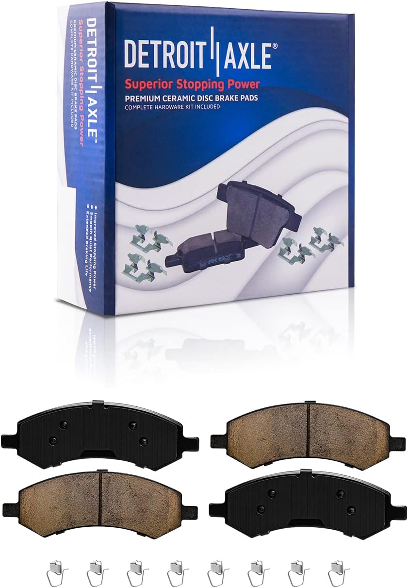 2006-2018 Ram 1500 Dakota Durango Aspen Front Ceramic Brake Pads + Hardware - Detroit Axle DS Platform