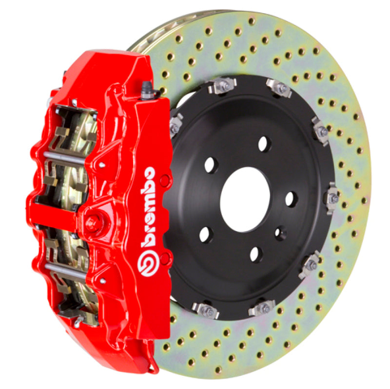 Brembo 1N1.9081A2 GT Front Big Brake Kit 6-Piston 380x34 2-Piece Drilled Rotors Red - 2022 and Newer Volkswagen Golf R, Audi S3