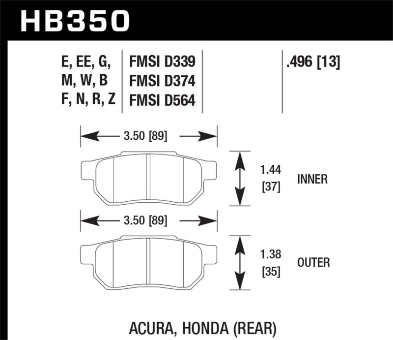 Hawk Performance HB350D.496 ER-1 Endurance Racing Rear Brake Pads - Honda / Acura