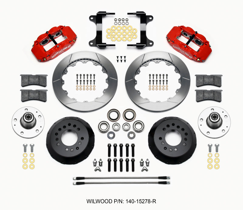 Wilwood Forged Narrow Superlite 6R Front Hub Kit 12.88in Rotors Red Calipers with Lines - 1982-1992 Chevrolet Camaro