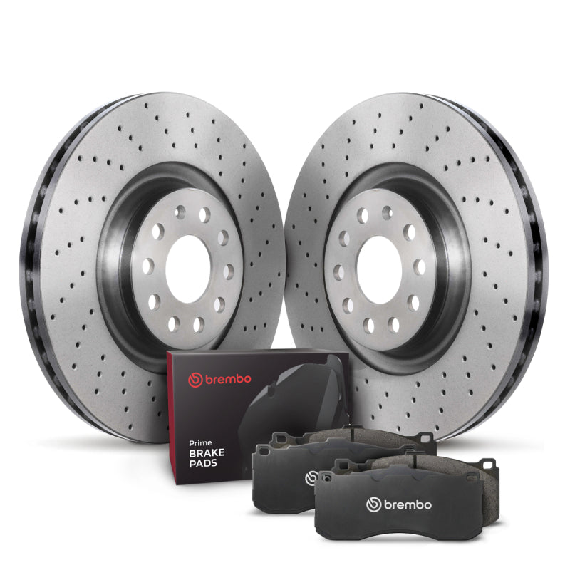 Brembo OE Front Disc Brake Kit KTX4099 - Xtra Drilled UV-Coated Rotors and Prime Low-Met Pads for 1999-2000 BMW 528i and 2003 BMW 525i