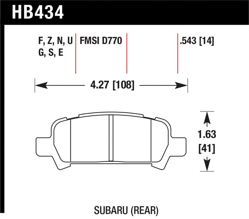 Hawk Performance Ceramic Street Rear Brake Pads HB434Z.543 - 2002-2003 Subaru WRX, 2005-2008 Legacy GT