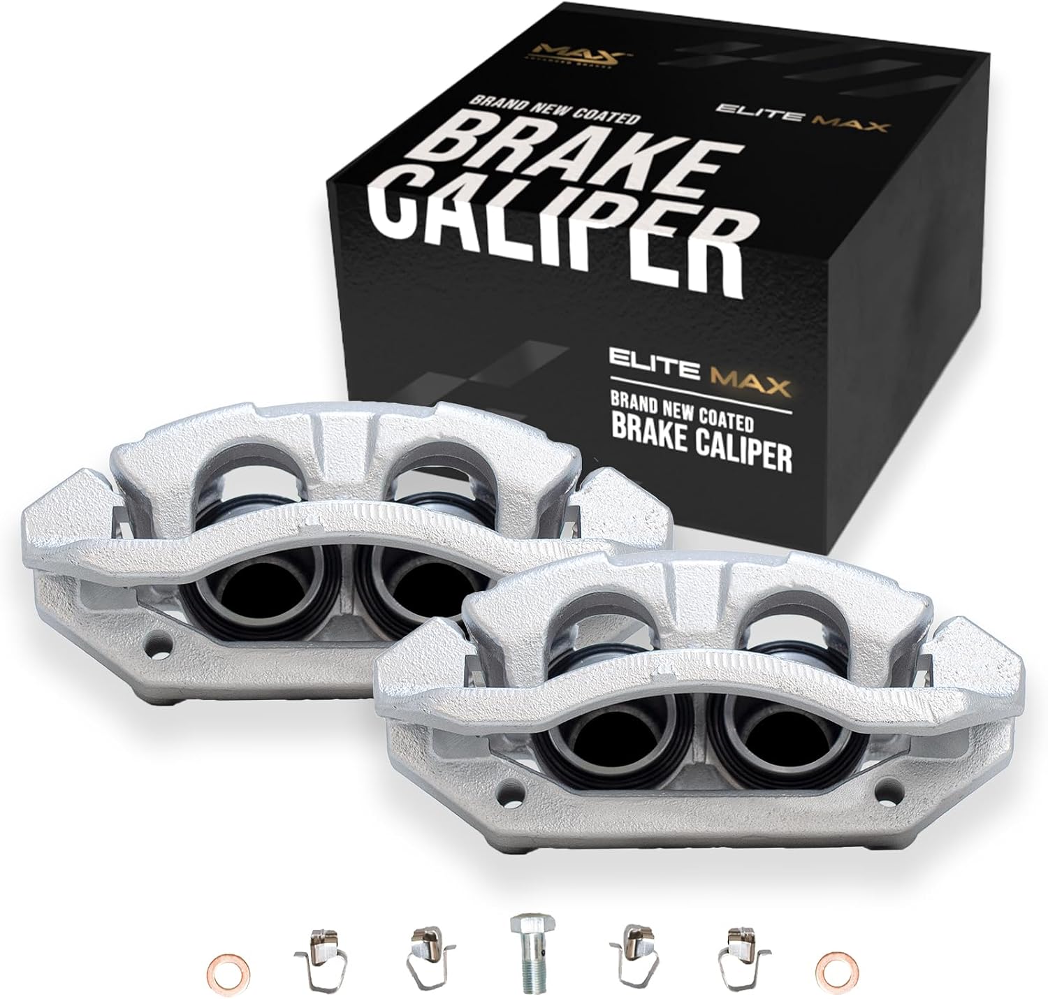 2008-2018 Silverado 1500 Front Loaded Brake Caliper Pair with Brackets - Max Advanced Brakes EliteMAX All-New Geomet Coated