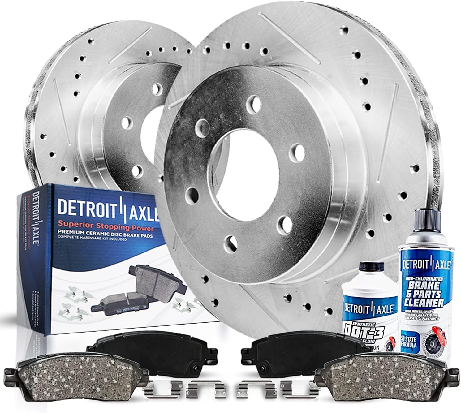 2005-2019 Nissan Frontier 2.5L Front Drilled Slotted Brake Kit Ceramic Pads - Detroit Axle