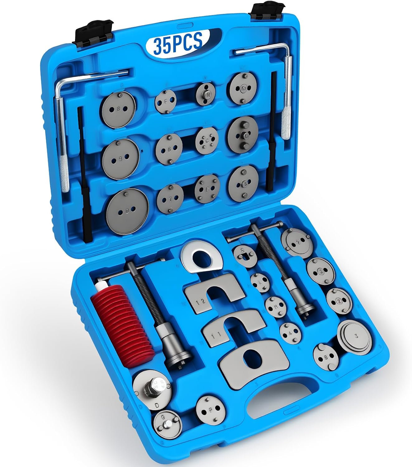 Disc Brake Caliper Piston Compressor and Wind-Back Tool Kit - 35 Piece Universal
