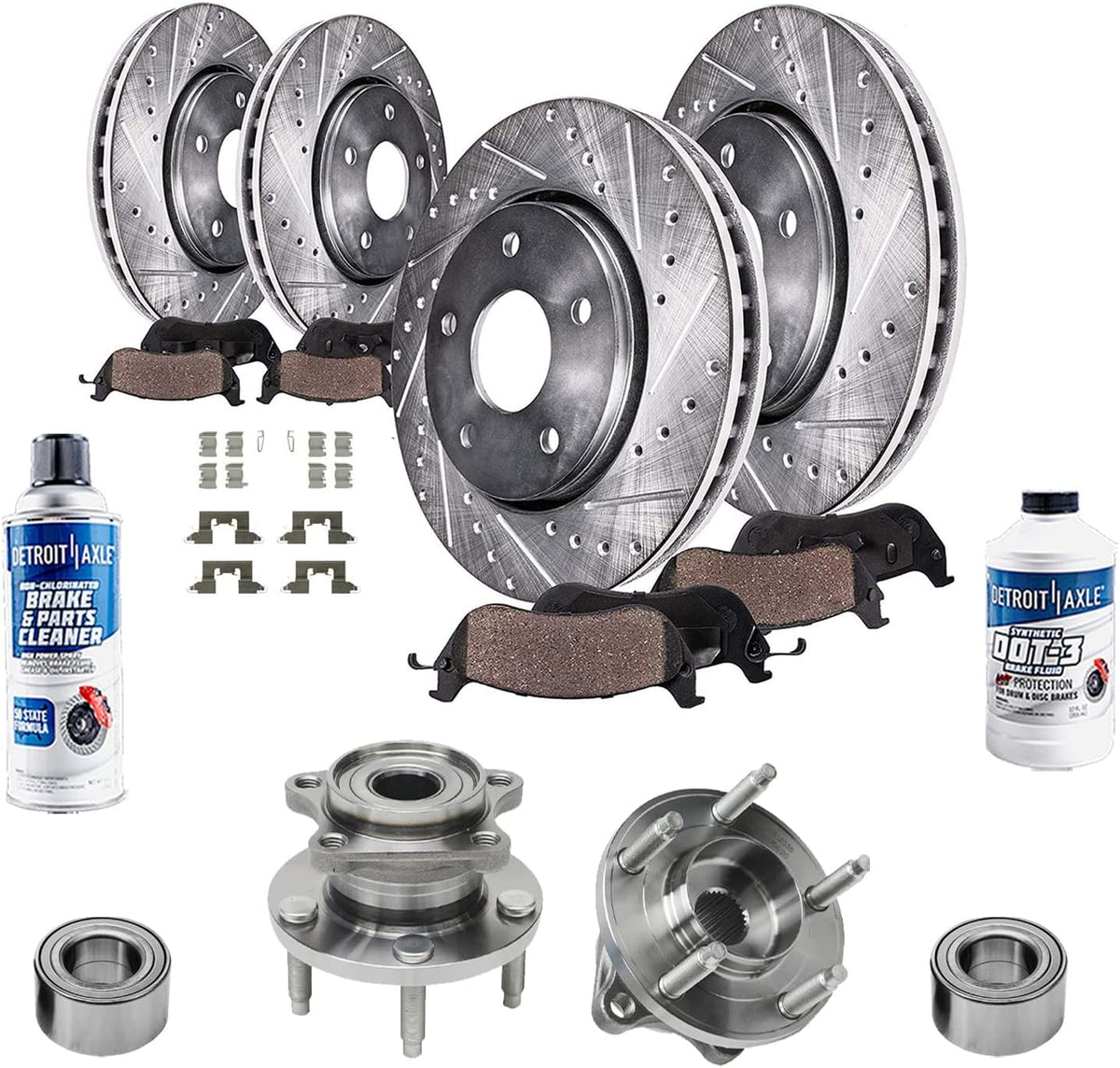 2007-2010 Ford Edge Lincoln MKX Front and Rear (F+R) Drilled and Slotted Brake Rotors and Ceramic Pads Kit - Detroit Axle