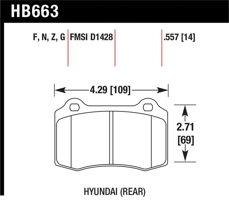 Hawk HP Plus 14mm Rear Brake Pads HB663N.557 - 2010 Hyundai Genesis Coupe Track with Brembo