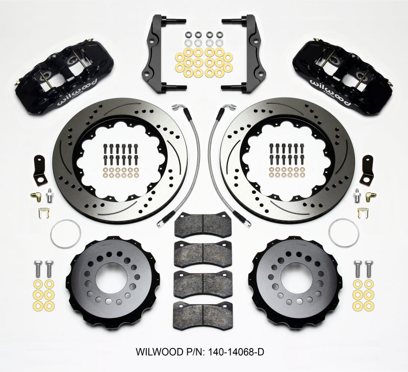 Wilwood AERO4 Rear Big Brake Kit 14.25 Inch Drilled Rotors with Lines - 2014-Up Dodge Challenger