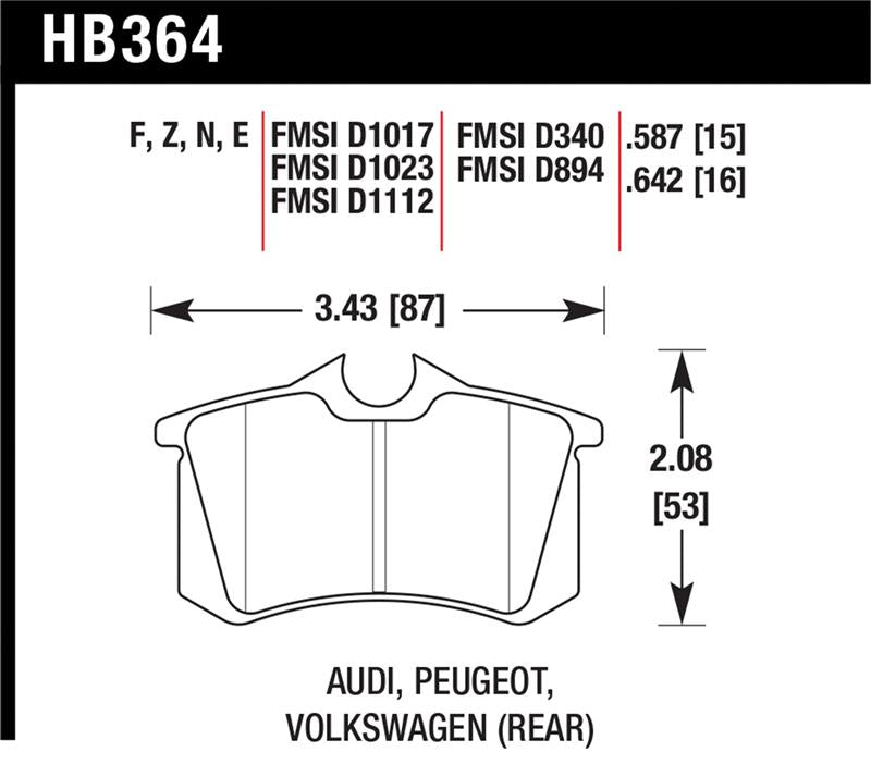 Hawk Performance HPS Street Rear Brake Pads HB364F.642 - 1989-1992 VW Golf GTI, GLS Turbo, GLX VR6 and 2000-2006 Audi TT