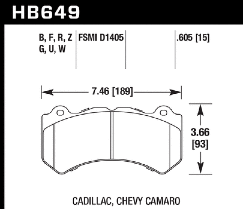 Hawk Performance HB649D.605 ER-1 Front Brake Pad Set - 2014-2018 Chevrolet Corvette with J56 Brake Package