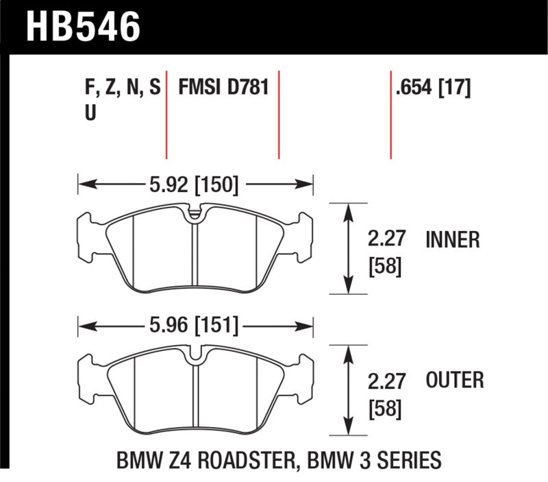 Hawk HPS 5.0 Front Brake Pad Set HB546B.654 - High Friction, Low Dust