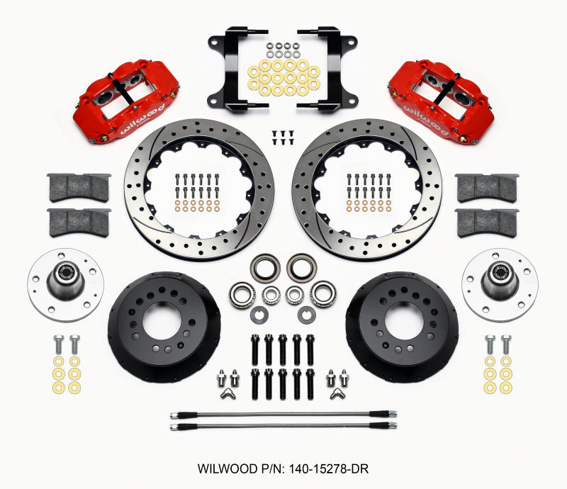 Wilwood Forged Narrow Superlite 6R Front Hub Kit 12.88in SRP Drilled Rotors Red Calipers with Lines - 1982-1992 Chevrolet Camaro