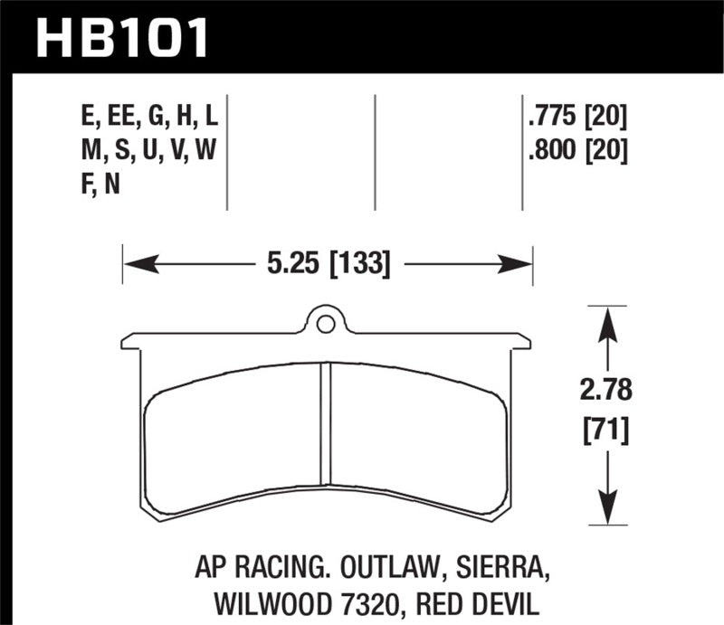Hawk Performance HB101D.800 ER-1 Motorsport Brake Pads - AP Racing / Outlaw Sierra Calipers