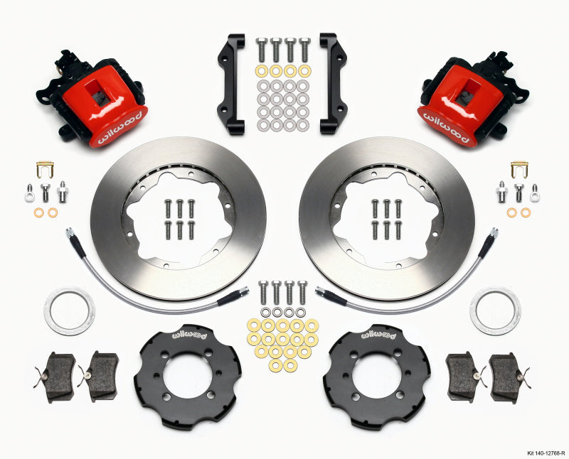 Wilwood Combination Parking Brake Rear Kit 140-12768-R - 11.00in Rotors, Red, With Lines - 2012+ Fiat 500