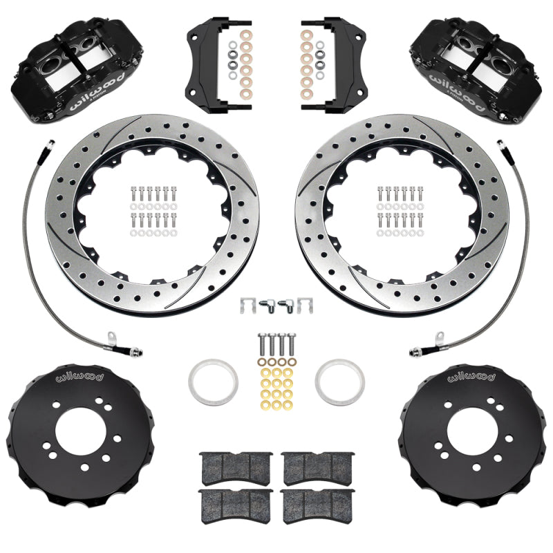 Wilwood Superlite 6R Front Big Brake Kit 12.88in Drilled and Slotted Rotors Flexlines Black - 1995-1998 Nissan Skyline