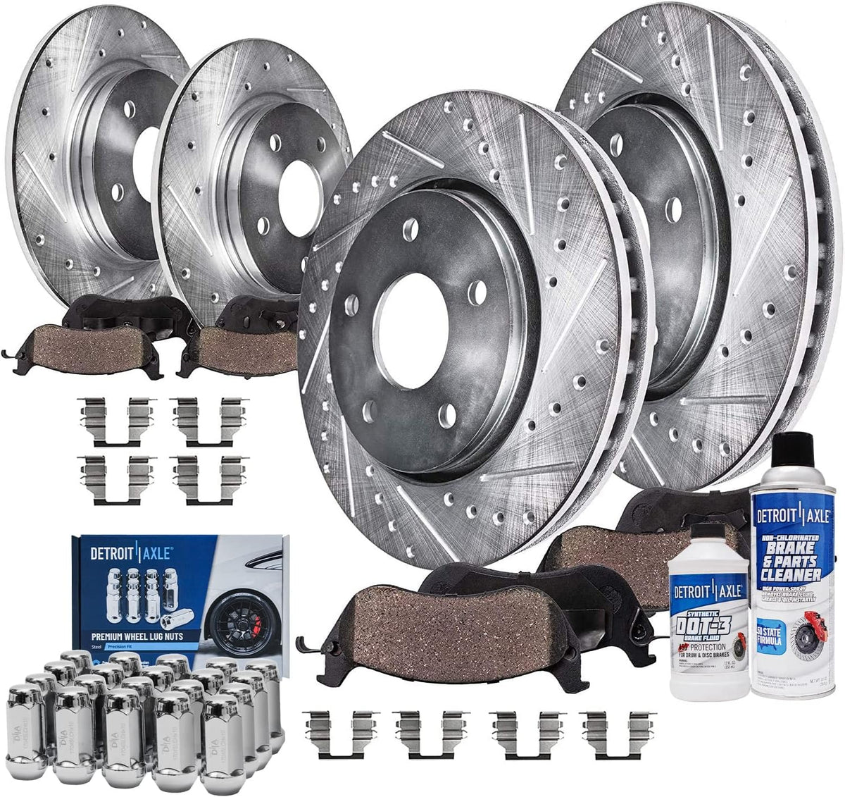 2005-2010 Jeep Grand Cherokee Commander Front and Rear (F+R) Brake Rotors and Ceramic Pads Kit - Detroit Axle