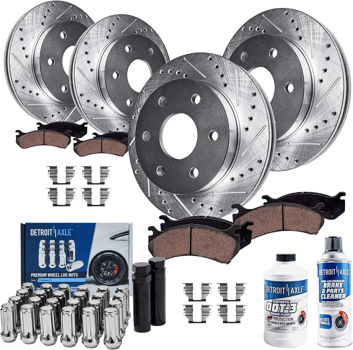 2007-2017 Buick Enclave Chevy Traverse GMC Acadia Front and Rear (F+R) Brake Rotors and Ceramic Pads Kit - Detroit Axle
