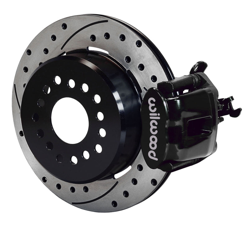 Wilwood Combination Parking Brake Rear Kit 140-12049-D - 12.19 x 0.81 in Drilled Rotors, Black Calipers, Ford 8.8 Axle