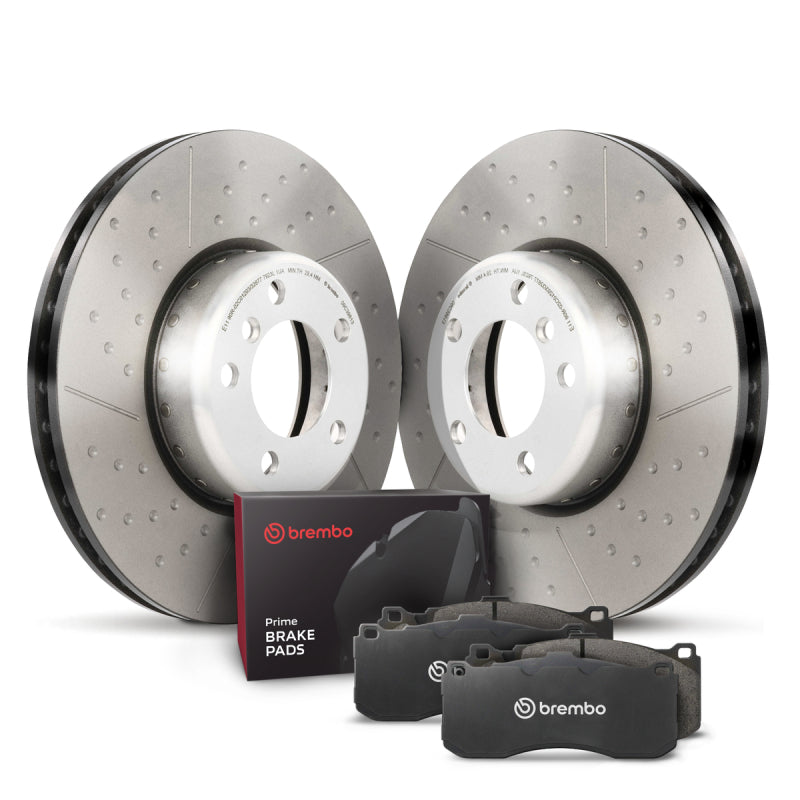 Brembo KT04473 OE Front Brake Kit Low-Met Pads and PVT Drilled and Slotted Discs - 2012-2015 BMW 328i and 328i xDrive
