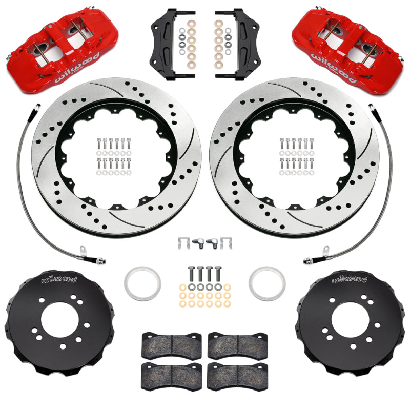 Wilwood Aerolite 6R Front Big Brake Kit 140-18260-DR 14.00in Drilled and Slotted Rotors Red with Flexlines - 1999-2002 Nissan Skyline