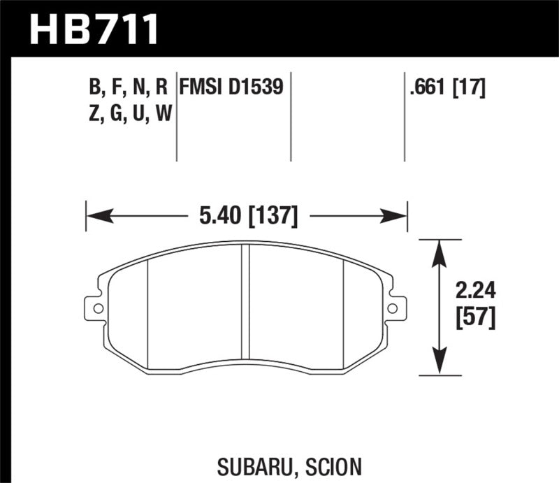 Hawk Performance HB711D.661 ER-1 Front Brake Pads with Clips and Shims - 2013-2016 Scion FR-S 2.0L