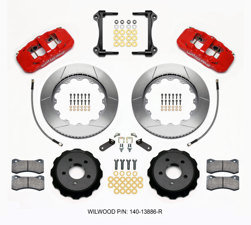 Wilwood AERO6 Front Big Brake Kit 14.00in Rotors Red w/Lines - 2015-2023 Ford Mustang