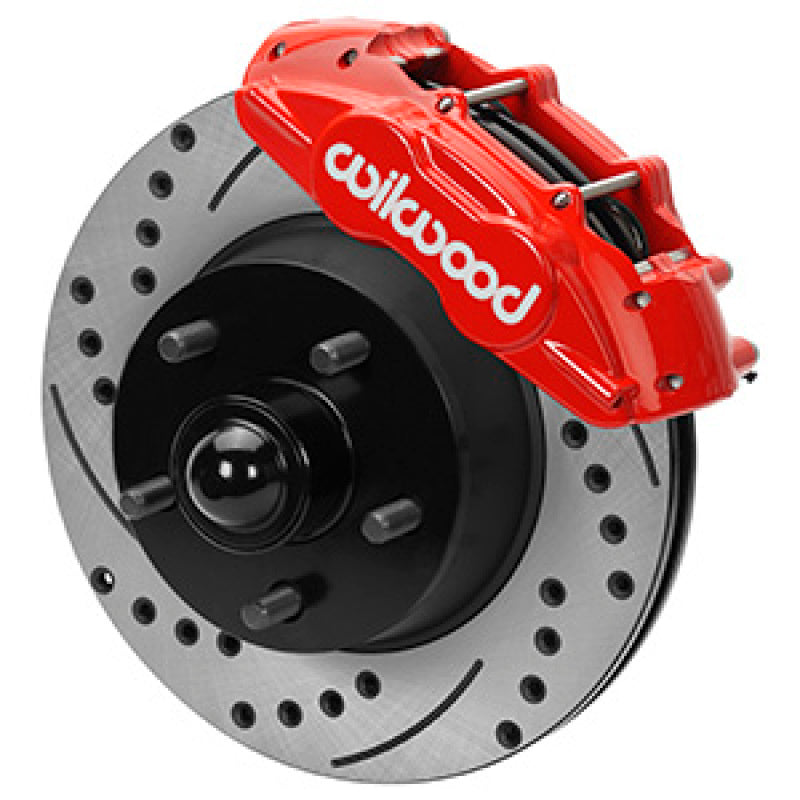Wilwood 140-16801-DR D11 Brake Kit, 11.29 in Drilled Rotors, Red, with Flex Lines - 1965-1967 Ford Mustang