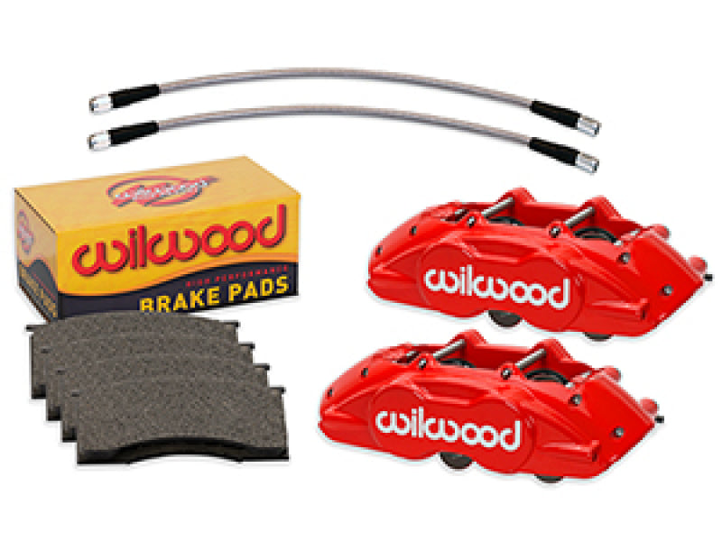 Wilwood D11 Calipers with Pads and Stainless Lines, Red - 1965-1967 Ford Mustang