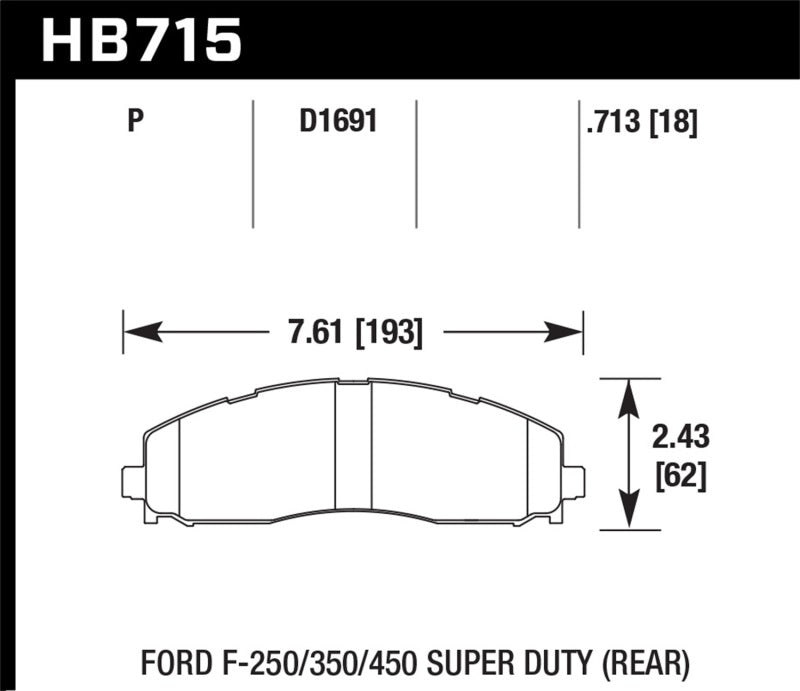 Hawk HB715Y.713 LTS Street Rear Brake Pad Set - 2015-2017 Ford F-250 and F-350 Super Duty