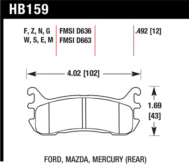 Hawk HPS Street Rear Brake Pads HB159F.492 (D636) - 1994-2005 Mazda Miata with Normal Suspension