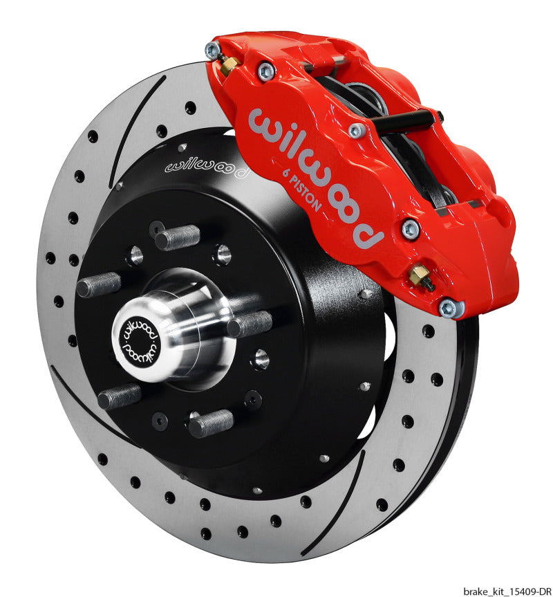Wilwood Narrow Superlite 6R Dust Seal Front Hub Kit 14.00in Drilled Red - 1967-1969 Camaro (140-15409-DR)