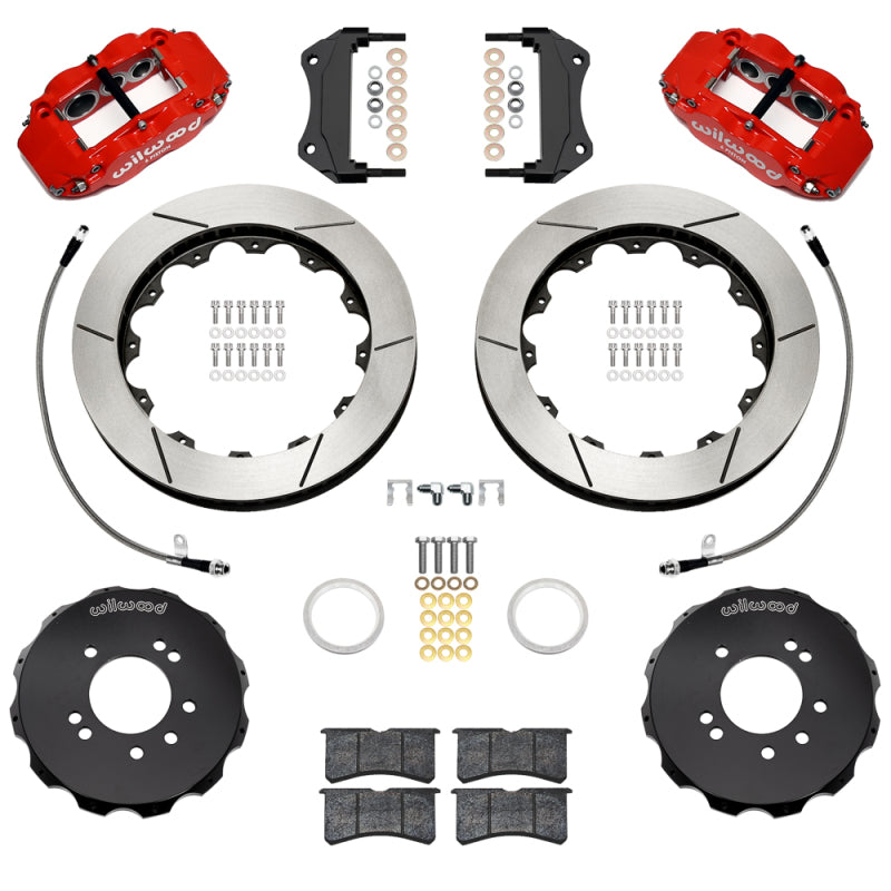 Wilwood Superlite 6R Front Big Brake Kit 12.88in Slotted Rotors Red Calipers Flexlines - 1995-1998 Nissan Skyline