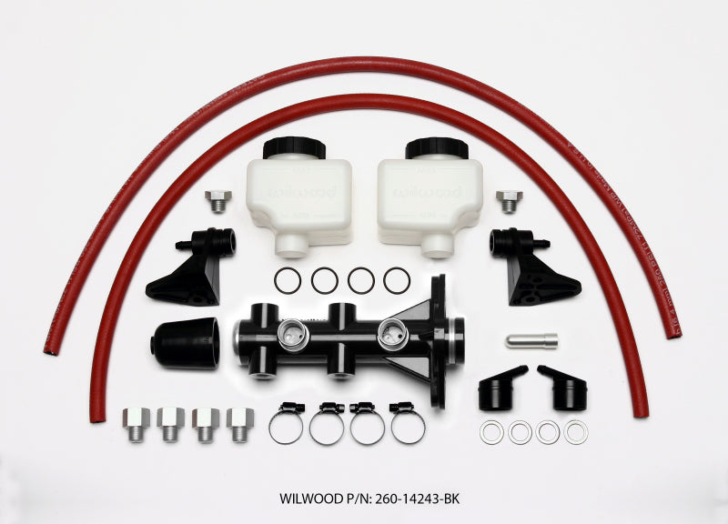 Wilwood 260-14243-BK Tandem Remote Master Cylinder - 1in Bore, Dual Outlet, Black E-Coat